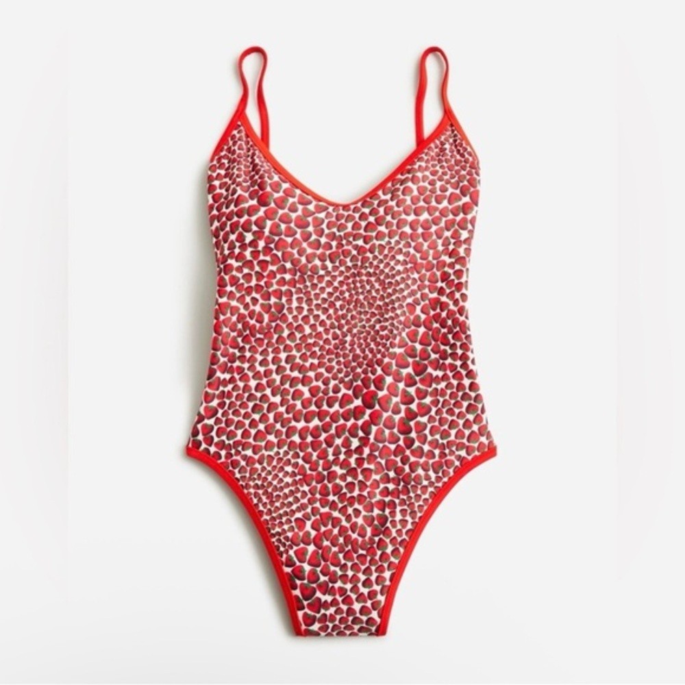J.‎ Crew 90s One-Piece Swimsuit in Reversible Strawberry Print or Stripe Size 16